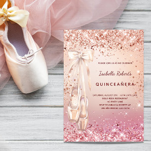 Quinceanera Rose Gold Rosa Glitzer Ballerina Einladung
