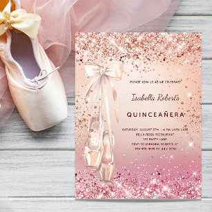 Quinceanera Rose Gold Rosa Glitzer Ballerina Einladungspostkarte
