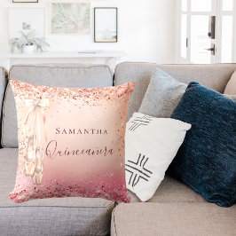 Quinceanera Rose Gold Rosa Glitzer Ballerina Kissen