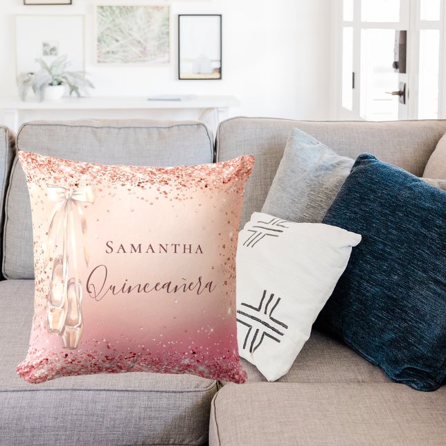 Quinceanera Rose Gold Rosa Glitzer Ballerina Kissen (Von Creator hochgeladen)