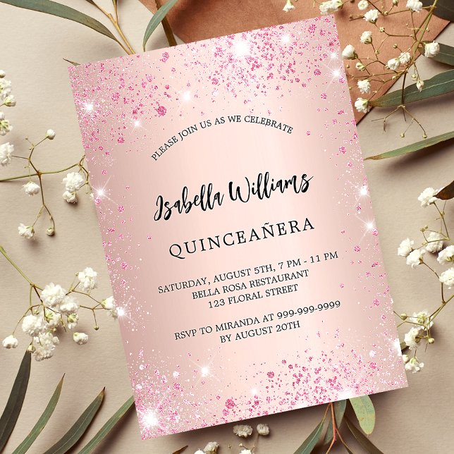 Quinceanera Rose Gold rosa Glitzern Luxus Einladung (Von Creator hochgeladen)