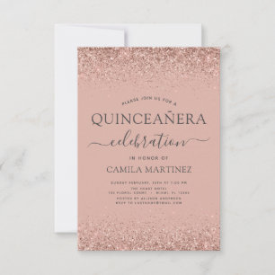 Quinceanera Rose Gold Rosa Rosa Glitzer Sparkone Einladung