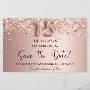 Quinceanera Rose Gold Save the Date Karte
