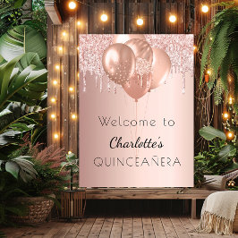 Quinceanera Rose Gold Schwarz Glitzer Empfang Poster
