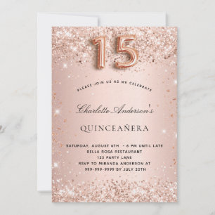 Quinceanera Rose Gold Schwarz Glitzer Staub Luxus Einladung