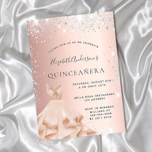 Quinceanera Rose Gold silber Glitzer Staub Kleid Einladungspostkarte