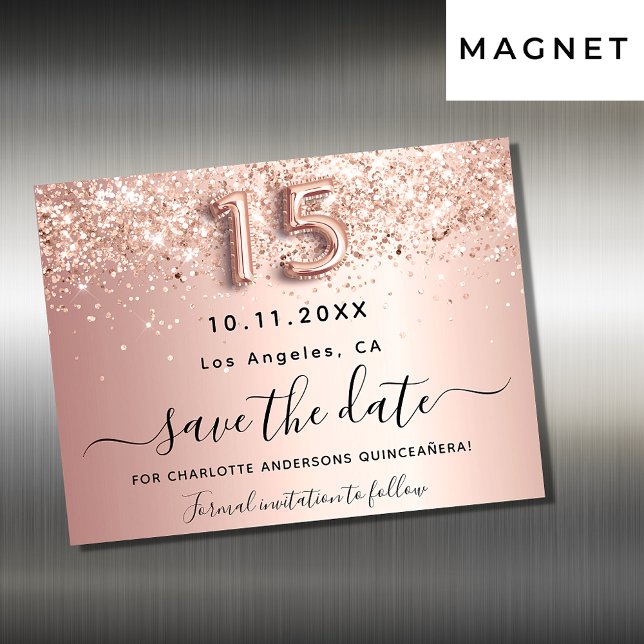 Quinceanera Rose Gold speichern Datums-Magnet Magnetkarte (Von Creator hochgeladen)