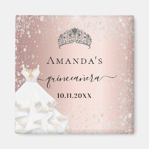 Quinceanera Rose Gold Tiara Kleid Silber Glitzer Magnet