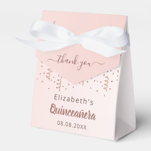 Quinceanera Rose Gold Vielen Dank Geschenkschachtel (Vorderseite)