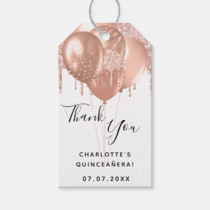 Quinceanera Rose Gold Weißer Ballon Vielen Dank Geschenkanhänger