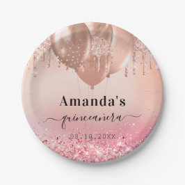 Quinceanera Rose Goldballons Pappteller