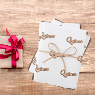 Quinceanera Rose Goldbarren-Ballonskript Geschenkpapier Set