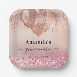 Quinceanera Rose Goldbarren Pappteller