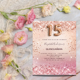 Quinceanera Rose Goldbarsch Rosa Konfetti Einladungspostkarte