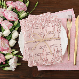 Quinceanera Rose Goldblume Glitzer Tropfen Name Geschenkpapier Set