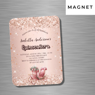 Quinceanera Rose Goldene Kutsche Luxus-Einladung Magnet