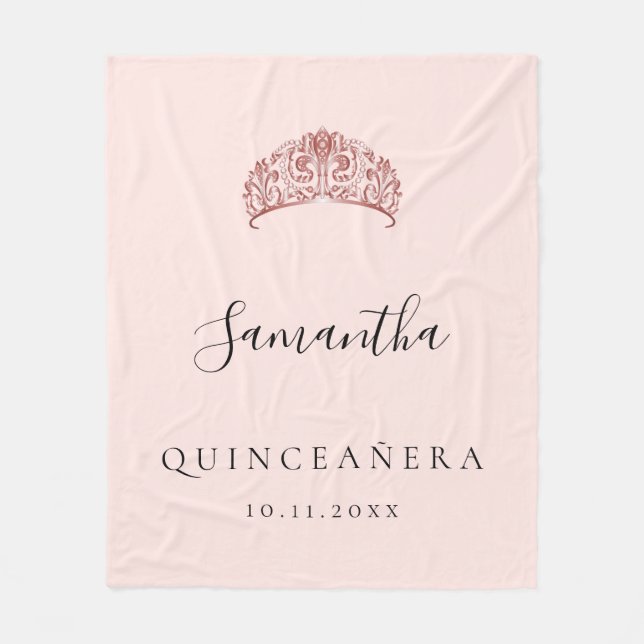 Quinceanera Rose Goldkronenbezeichnung Fleecedecke (Vorderseite)