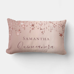 Quinceanera-Rose Goldmonogramm-Namen funkeln Lendenkissen