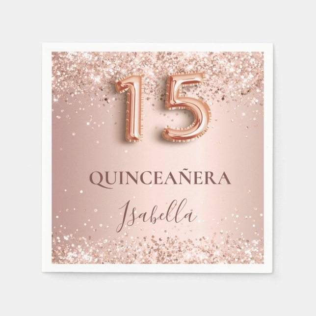 Quinceanera Rose goldrosa Name elegant Serviette (Vorderseite)