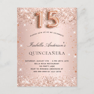 Quinceanera Rose Goldrot Glitzer elegant Einladungspostkarte