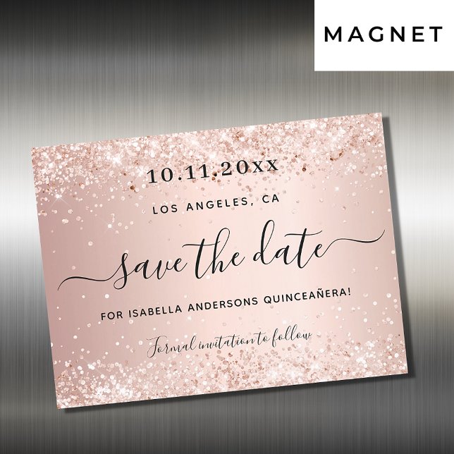 Quinceanera Rose Goldrot speichern Datums-Magnet Magneteinladung (Von Creator hochgeladen)