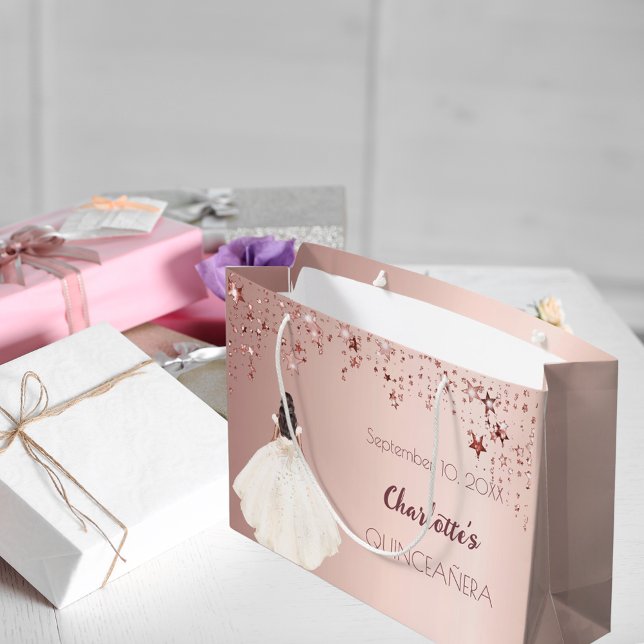 Quinceanera Rose Goldsterne Elfenbeinkleid Große Geschenktüte (Von Creator hochgeladen)