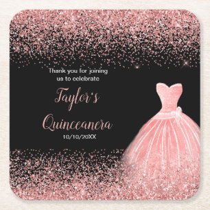 Quinceanera Rose Rosa Imitate Glitzer Geburtstagsp Rechteckiger Pappuntersetzer
