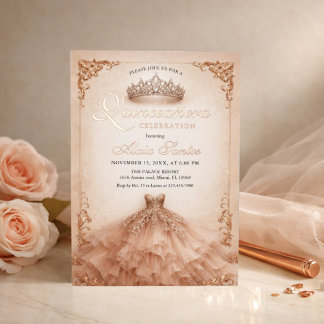 Quinceanera Roségold | Elegantes Champagner-Elfenb Folieneinladung