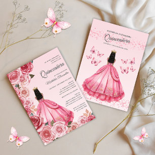 Quinceanera-Roségoldene Rosenblüten Einladung