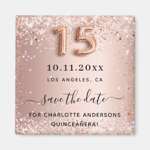 Quinceanera Rosen Gold Glitter Staub Save the Date Magnet