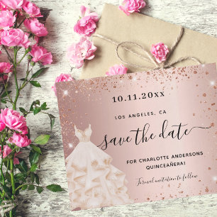 Quinceanera Rosen-Gold-Kleid Budget Save-the-Date Flyer