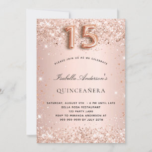 Quinceanera Rosen Gold Schimmer Glitter Einladung