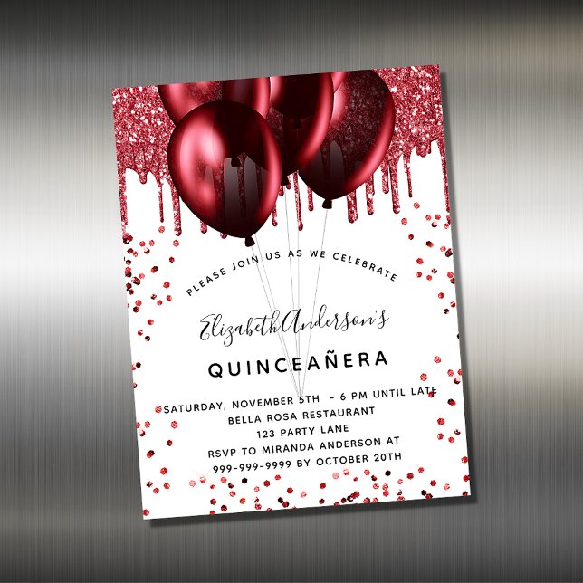 Quinceanera-Rot-Ballons Einladung Magnet (Von Creator hochgeladen)