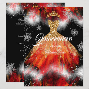 Quinceanera Rot Orange Eis Schneeflocke Feuer Klei Einladung
