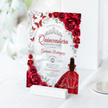 Quinceanera Rot Silber Blumen