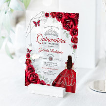 Quinceanera Rot Silber Blumenkleid
