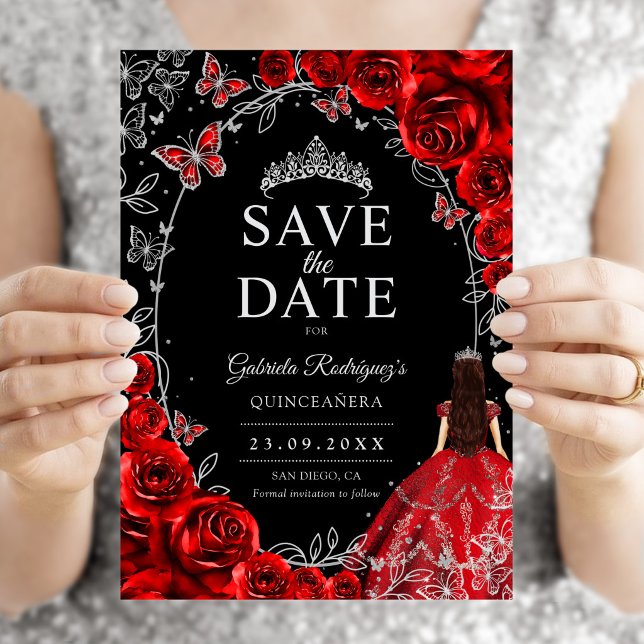 Quinceanera Rot Silber Schwarz Save The Date (Von Creator hochgeladen)