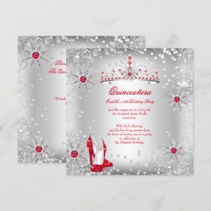 Quinceanera Rot Silber Winter Wonderland Einladung