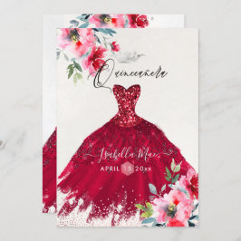 Quinceanera Rotbarsch Wasserfarbene Blume Einladung