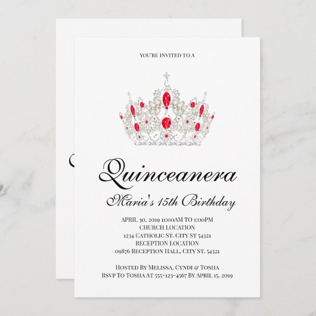 Quinceanera, Rote Einladungen (Vorne/Hinten)