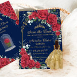 Quinceañera Rote Flora Verzauberte Rose Navy Blue Save The Date<br><div class="desc">Personalisieren Sie diese schöne Save the Date einfach und schnell, drücken Sie einfach die Schaltfläche Anpassen, um den Stil und die Platzierung des Textes weiter zu ordnen und zu formatieren. Perfekt für Quinceañera, Sweet 16, 18. Geburtstag, Debutante Ball, Princess Party und mehr Anlässe! Passende Artikel im Shop erhältlich! c) Das...</div>