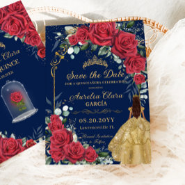 Quinceañera Rote Flora Verzauberte Rose Navy Blue Save The Date