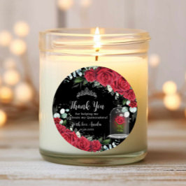 Quinceañera Rote Flora Verzauberte Rose Schwarz Runder Aufkleber