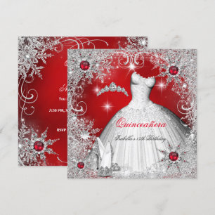 Quinceanera Rote Perle Silber Winter Schneeflocken Einladung