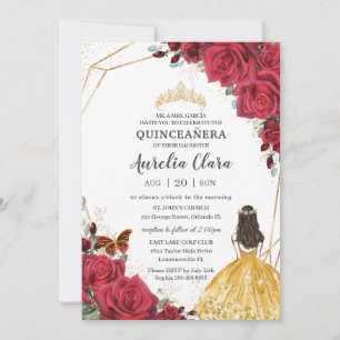 Quinceañera Rote Rose Blumengelbe Kleidung Prinzes Einladung