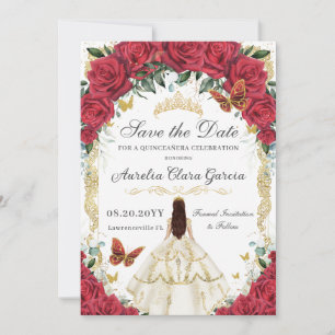 Quinceañera Rote Rose Floral White Elfenbeinkleid  Save The Date