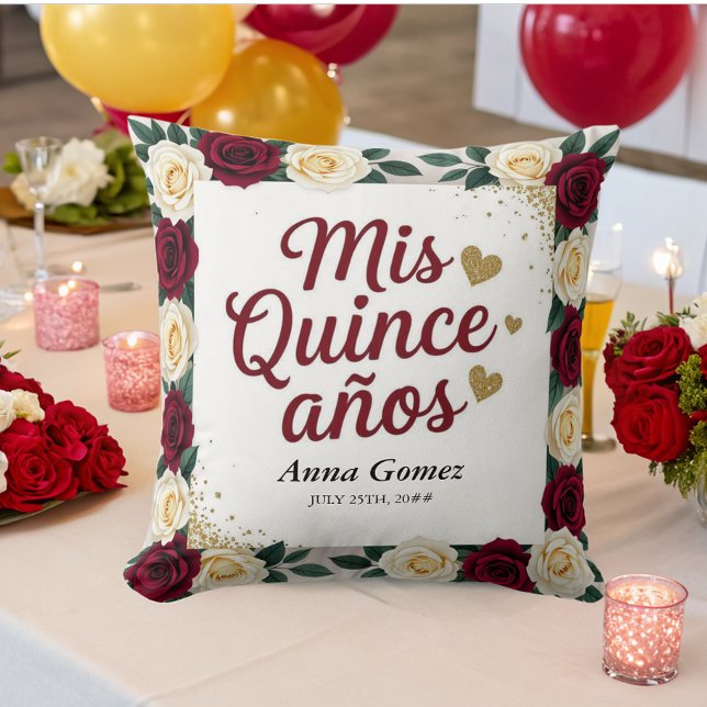 Quinceanera Rote Rose Personalisiert Mis Quince An Kissen (Von Creator hochgeladen)