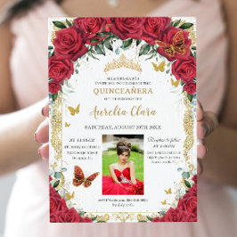 Quinceañera Rote Rosen Blumenbilder Vintag Einladung
