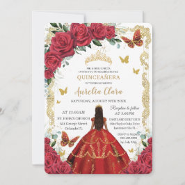 Quinceañera Rote Rosen Blumengoldprinzessin 16. Einladung