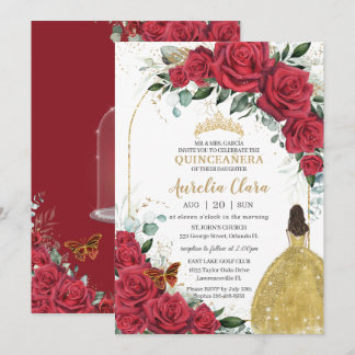 Quinceañera Rote Rosen Blumenprinzessin Gelbes Kle Einladung